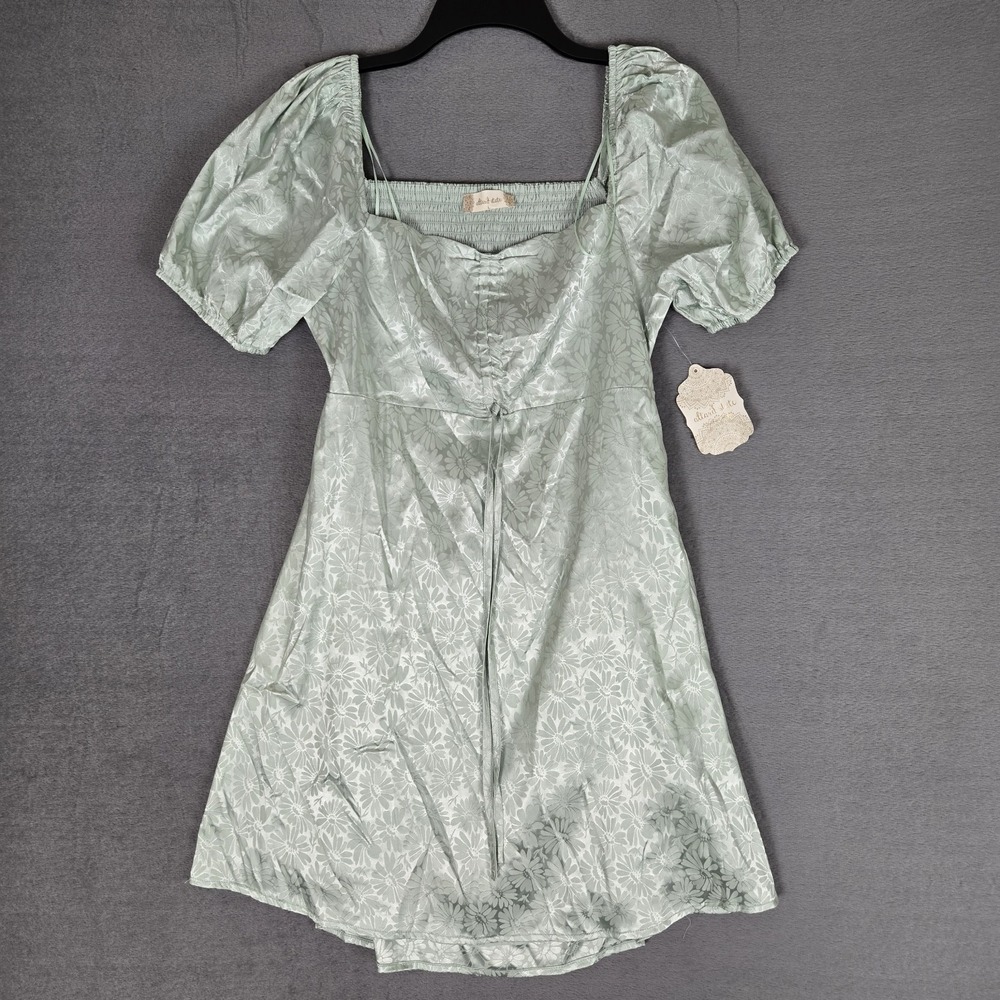 Altard State Dress Womens Large Green Open Back Mini Dress Square Neck NWT